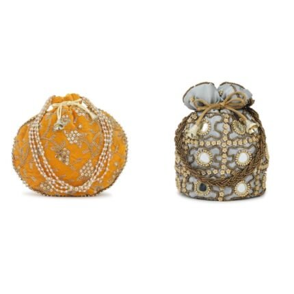 Combo - Designer Embroidered Potli Bag - Yellow & White
